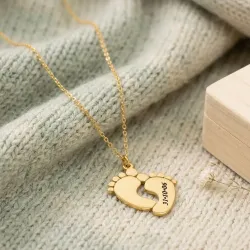 Silver gold plated feet necklace with name-date