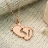 Silver rose gold plated feet necklace with name-date