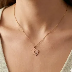 Silver rose gold plated feet necklace with name-date