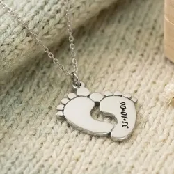 Silver platinum plated feet necklace with name-date