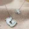 Silver feet necklace with monogram, date, boy and swarovski