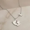 Silver feet necklace with monogram, date, girl and swarovski