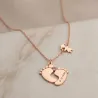 Silver rose gold plated feet necklace with monogram, date, girl and swarovski