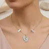 Silver feet necklace with monogram, date, 2 boys and swarovski