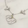 Silver feet necklace with monogram, date, 2 boys and swarovski