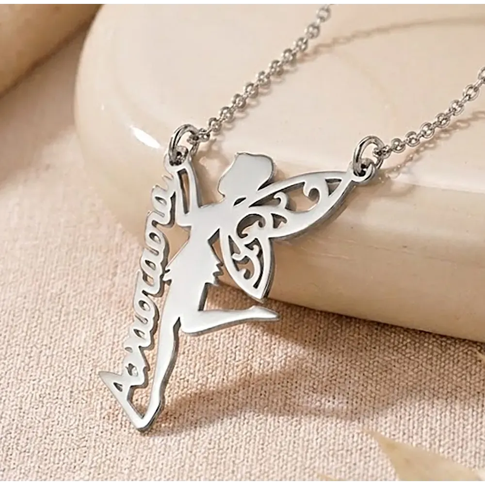 Fairy necklace with name in silver 925 platinum plated