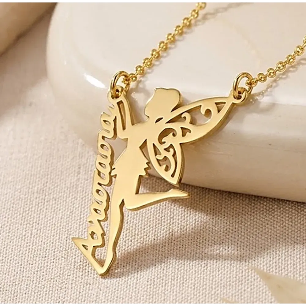 Fairy necklace with name in silver 925 with yellow gold plated
