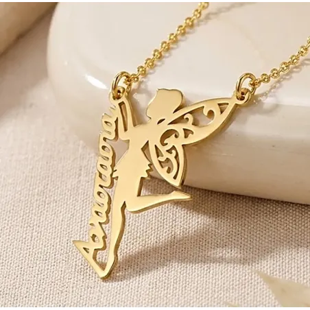 Fairy necklace with name in silver 925 with yellow gold plated