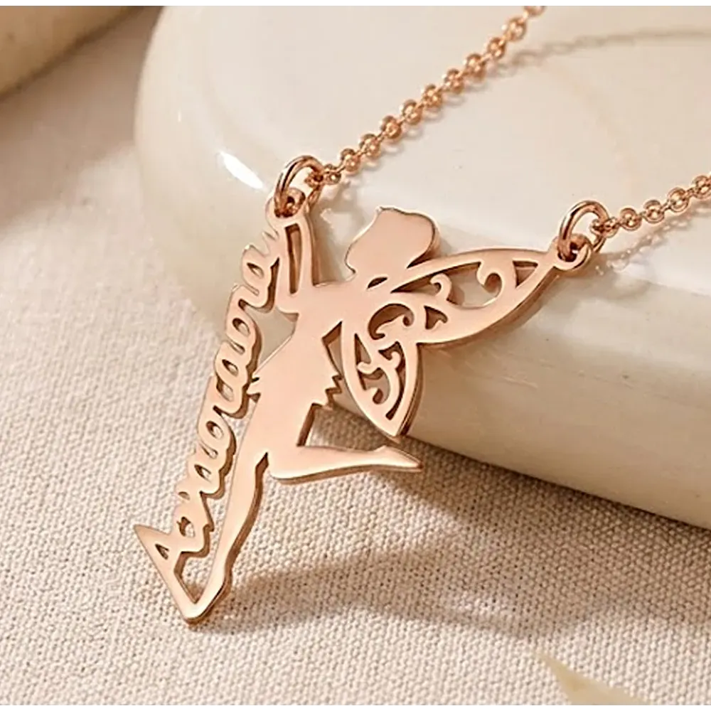 Ασημένιο ροζ επιχρυσωμένο κολιέ νεράιδα με όνομα