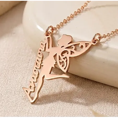 Ασημένιο ροζ επιχρυσωμένο κολιέ νεράιδα με όνομα