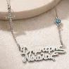 Platinum Plated Necklace with 2 Names, Cross & Blue Eye