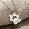 Sterling silver platinum plated dog-cat paw necklace with engraved name of your favorite pet