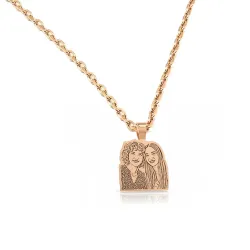 Silver rose gold plated pendant border with photo engraving, stainless steel chain + date on the back