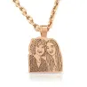 Silver rose gold plated pendant border with photo engraving, stainless steel chain + date on the back