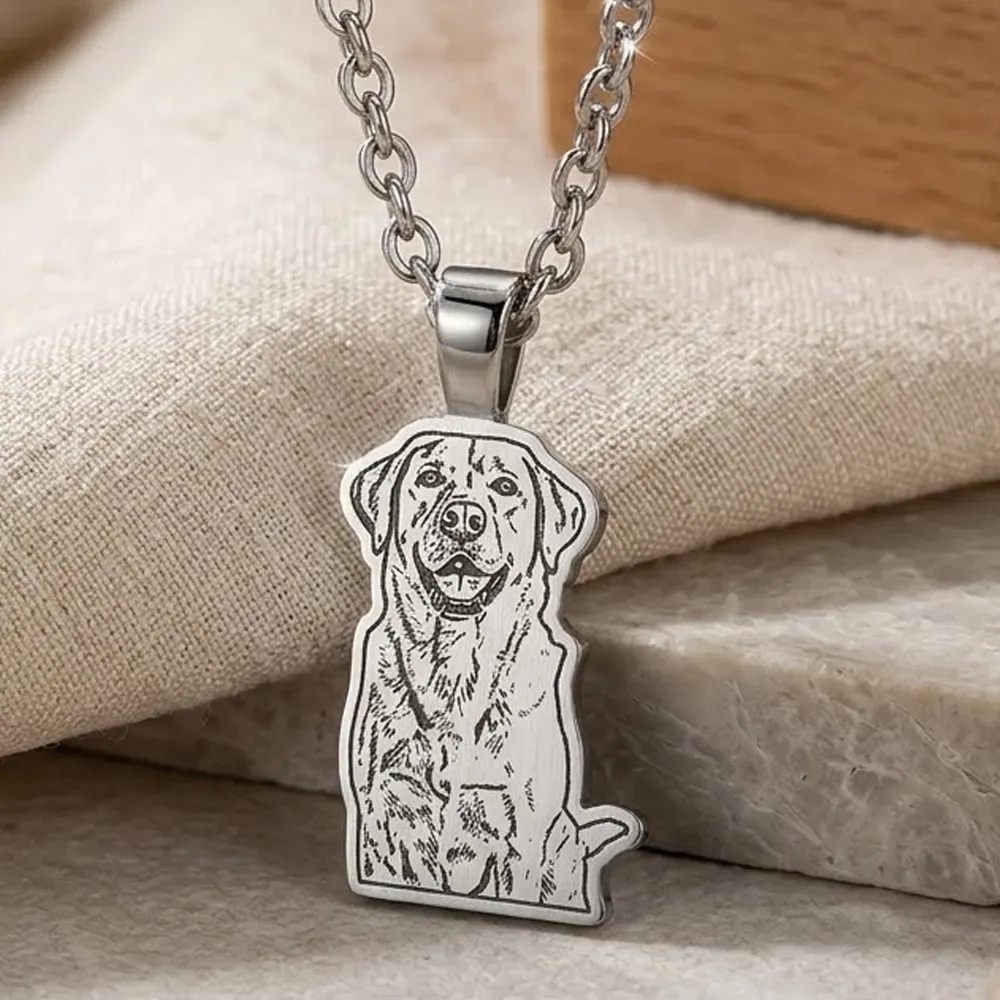 Silver platinum plated pendant border with photo engraving, stainless steel chain + date on the back