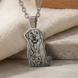 Nickel silver outline pendant with photo engraving, stainless steel chain + date on the back