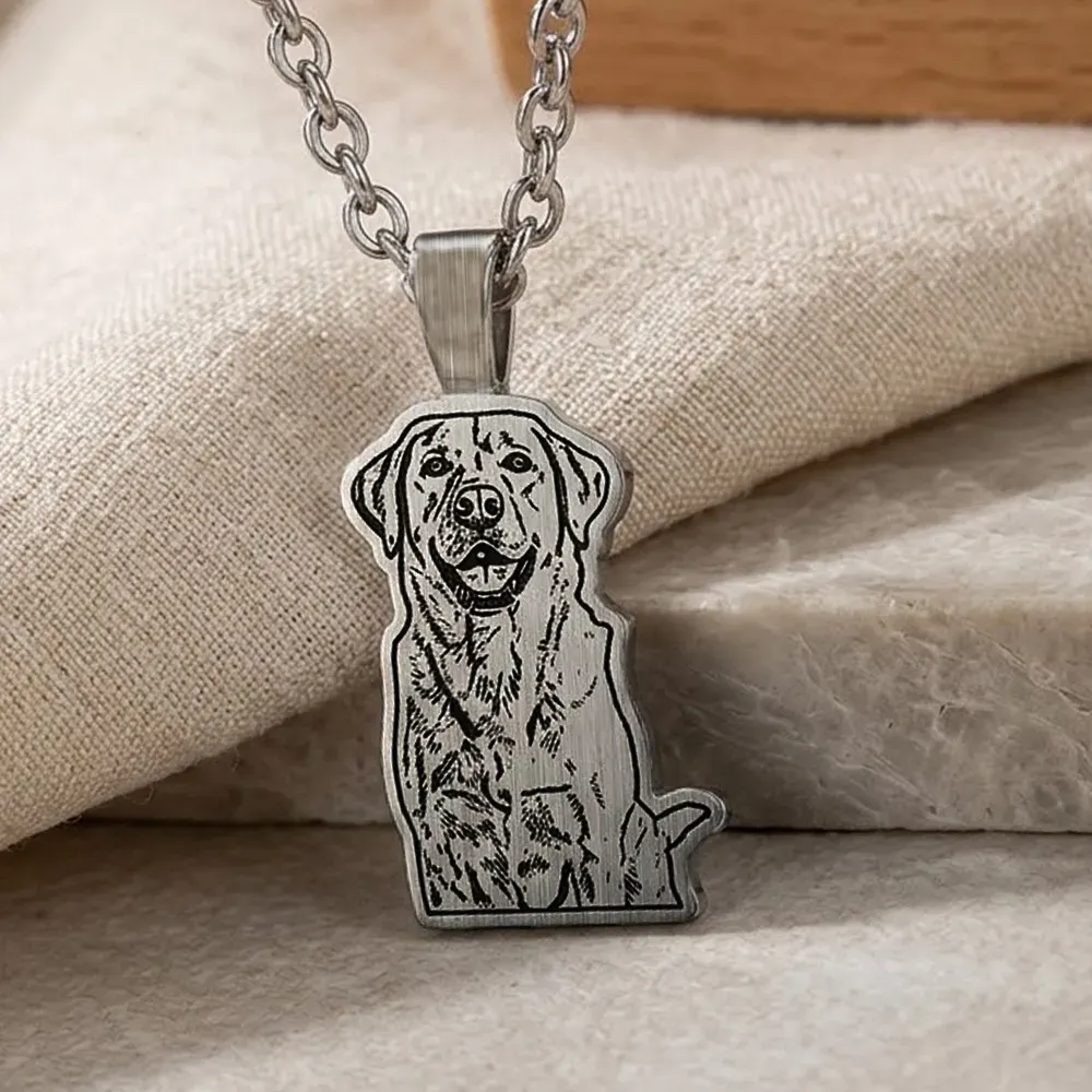 Nickel silver outline pendant with photo engraving, stainless steel chain + date on the back
