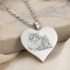 Silver platinum plated heart pendant with photo engraving, stainless steel chain