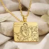 Silver gold plated rectangular pendant with photo engraving, stainless steel chain + date on the back