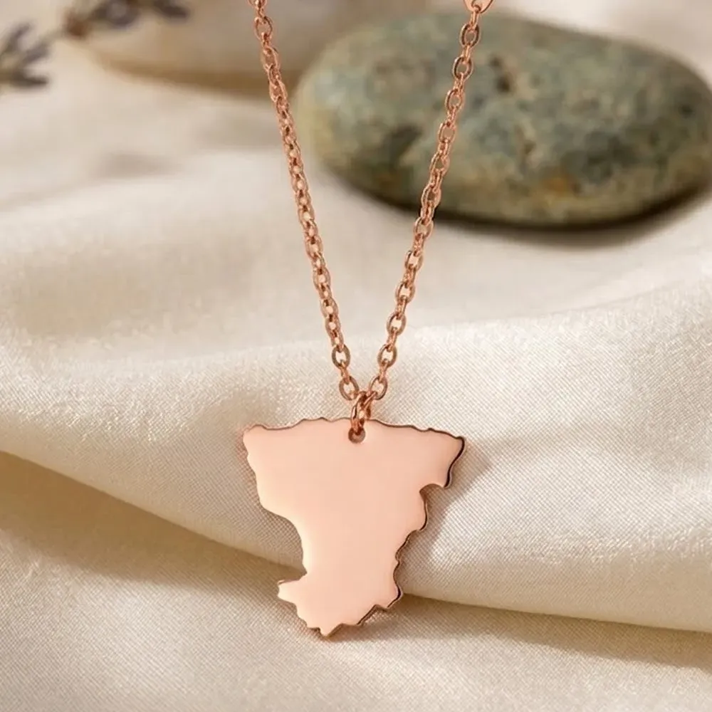 Sterling silver rose gold plated pendant with cut out map of your favorite country or region