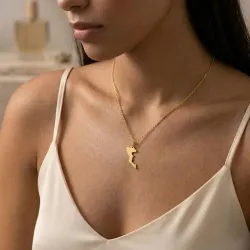 Sterling silver gold plated pendant with cut out map, Stainless Steel Chain