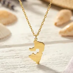 Sterling silver gold plated pendant with cut out map, Stainless Steel Chain