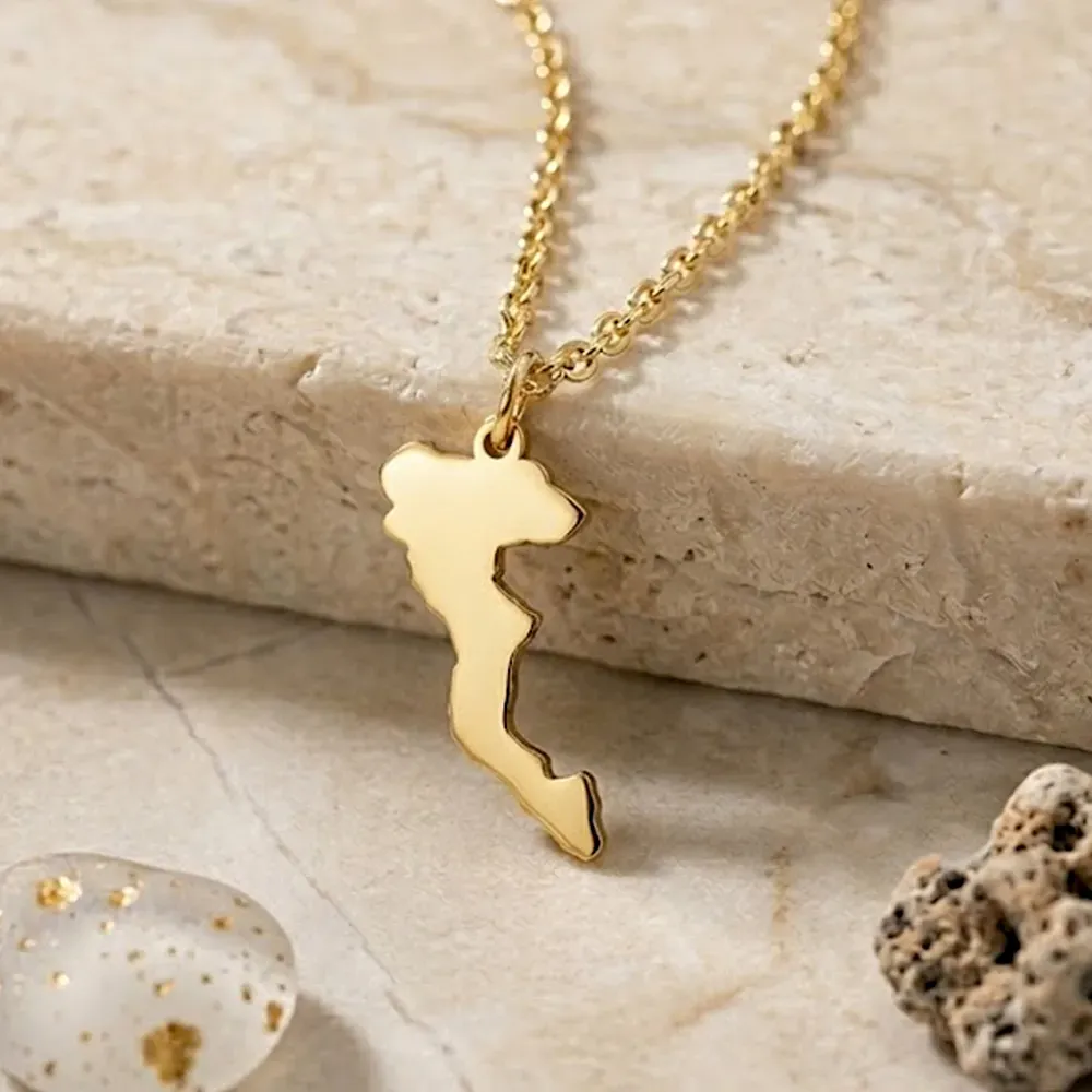 Sterling silver gold plated pendant with cut out map, Stainless Steel Chain