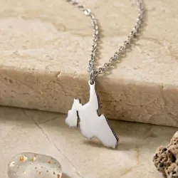 Sterling silver platinum plated pendant with cut out map, Stainless Steel Chain