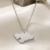 Sterling silver platinum plated pendant with cut out map, Stainless Steel Chain