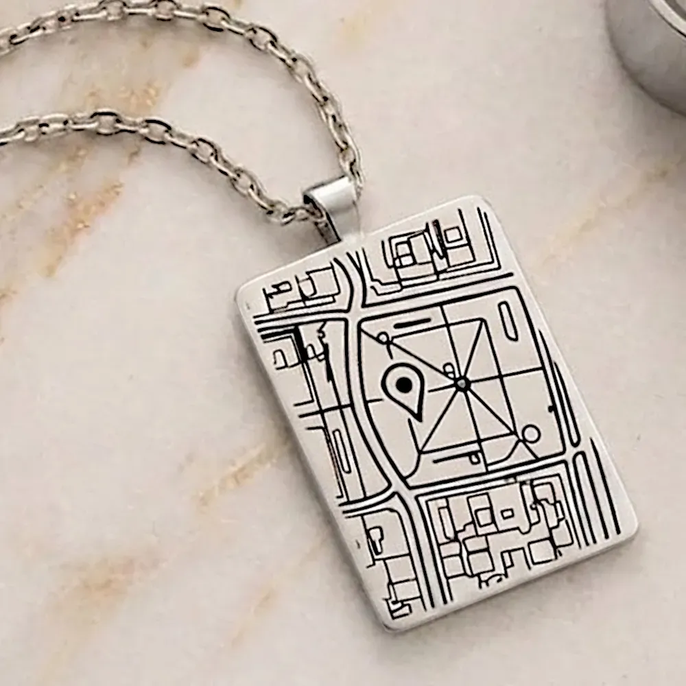 Custom Google Map Necklace | Platinum Plated Silver |MY KOSMIMA