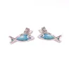 Sterling Silver 925 Fish Stud Earrings With Blue Enamel