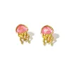 Gold Plated Sterling Silver 925 Jellyfish Stud Earrings With Pink Enamel