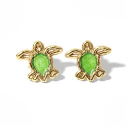 Gold Plated Sterling Silver 925 Sea Turtle Stud Earrings With Green Enamel