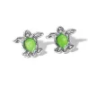Sterling Silver 925 Sea Turtle Stud Earrings With Green Enamel