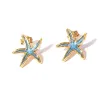 Gold Plated Sterling Silver 925 Starfish Stud Earrings With Blue Enamel