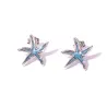Sterling Silver 925 Starfish Stud Earrings With Blue Enamel
