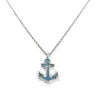 Sterling Silver 925 Anchor Pendant Necklace With Blue Enamel
