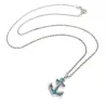 Sterling Silver 925 Anchor Pendant Necklace With Blue Enamel