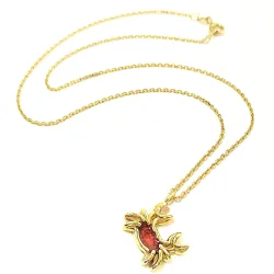 Gold Plated Sterling Silver 925 Crab Pendant Necklace With Red Enamel