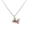 Sterling Silver 925 Crab Pendant Necklace With Red Enamel