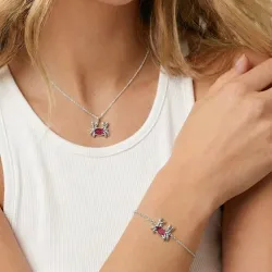 Sterling Silver 925 Crab Pendant Necklace With Red Enamel