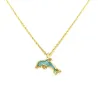 Gold Plated Sterling Silver 925 Dolphin Pendant Necklace With Blue Enamel