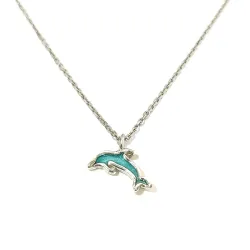 Sterling Silver 925 Dolphin Pendant Necklace With Blue Enamel