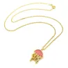 Gold Plated Sterling Silver 925 Jellyfish Pendant Necklace With Pink Enamel