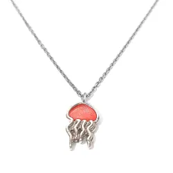 Sterling Silver 925 Jellyfish Pendant Necklace With Pink Enamel