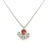 Sterling Silver 925 Octopus Pendant Necklace With Red Enamel