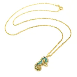 Gold Plated Sterling Silver 925 Seahorse Pendant Necklace With Blue Enamel
