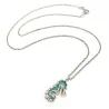 Sterling Silver 925 Seahorse Pendant Necklace With Blue Enamel