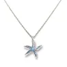 Sterling Silver 925 Starfish Pendant Necklace With Blue Enamel