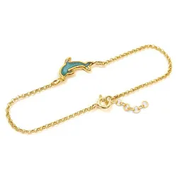Gold Plated Sterling Silver 925 Dolphin Bracelet With Blue Enamel